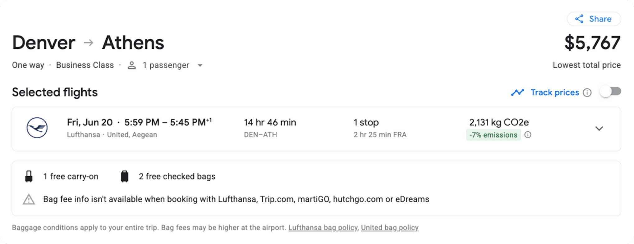 DEN to ATH on Google flights