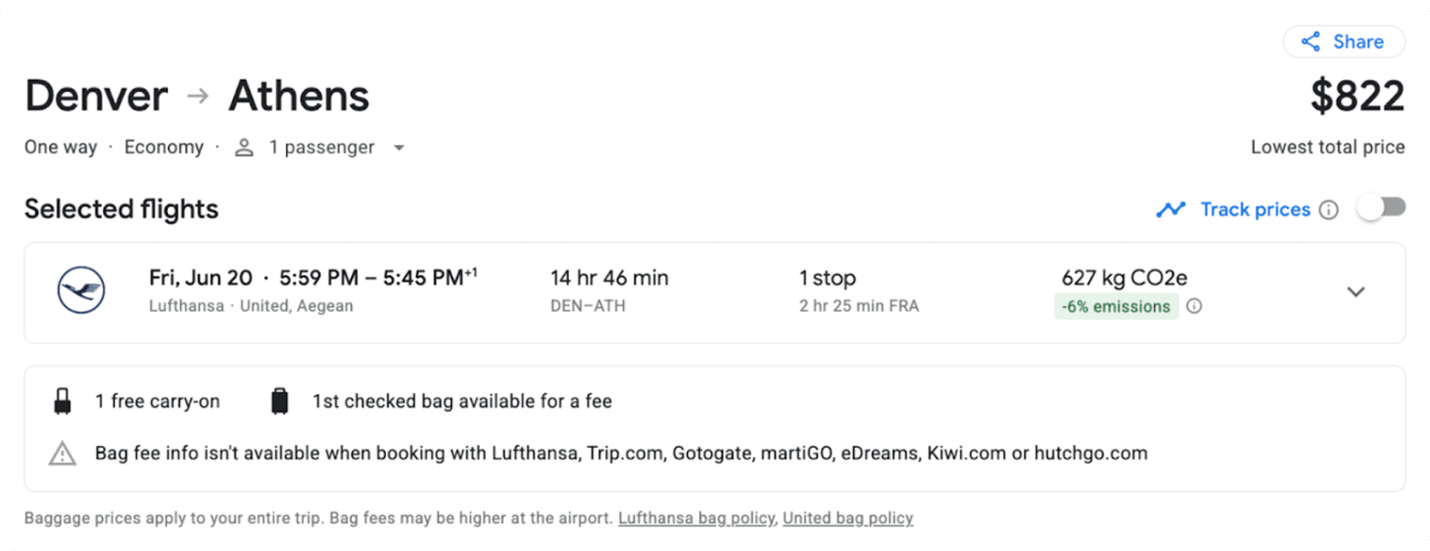 DEN to ATH on Google flights