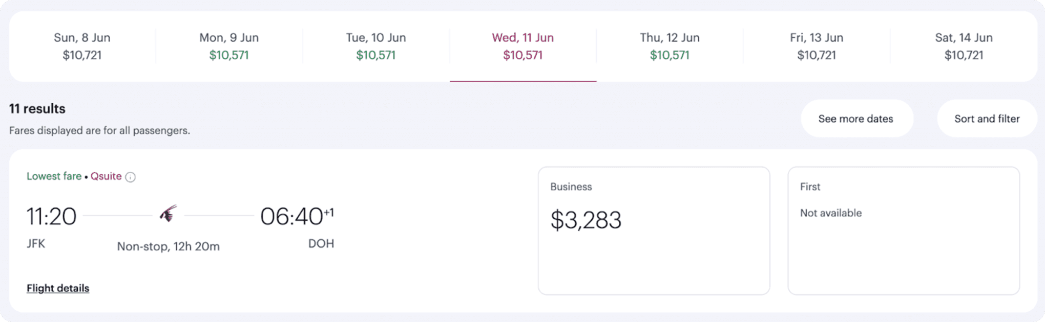JFK to Doha on Qatar